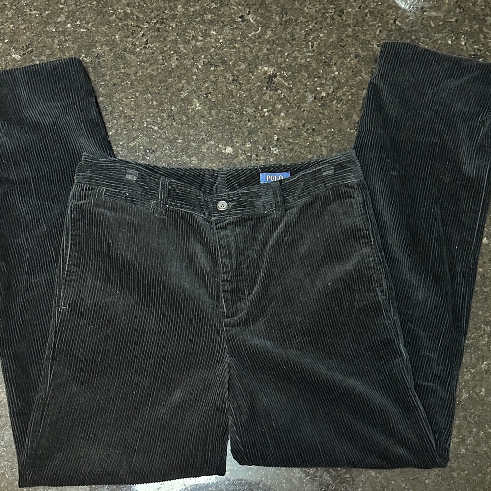 Polo Ralph Lauren Corduroy Pants Women 18 Black Wide Wale Cotton Trousers
